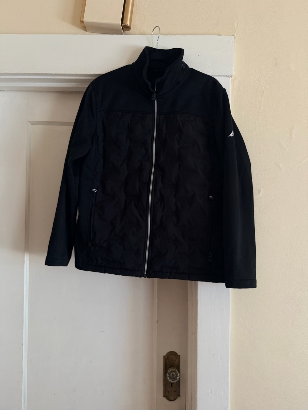 Nautica Men’s Black Mixed Media Full Zip Performance Jacket Size Medium